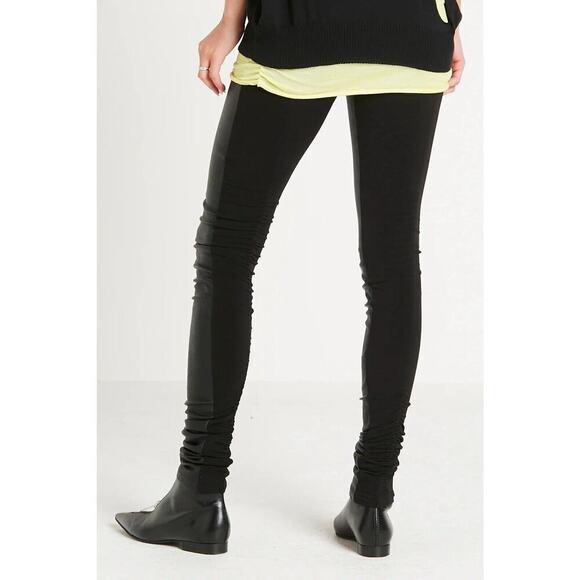 PLANET Lauren G Womens Vegan Leather Sexy Leggings Size 2 Black Ruch Leg Stretch - Picture 3 of 9